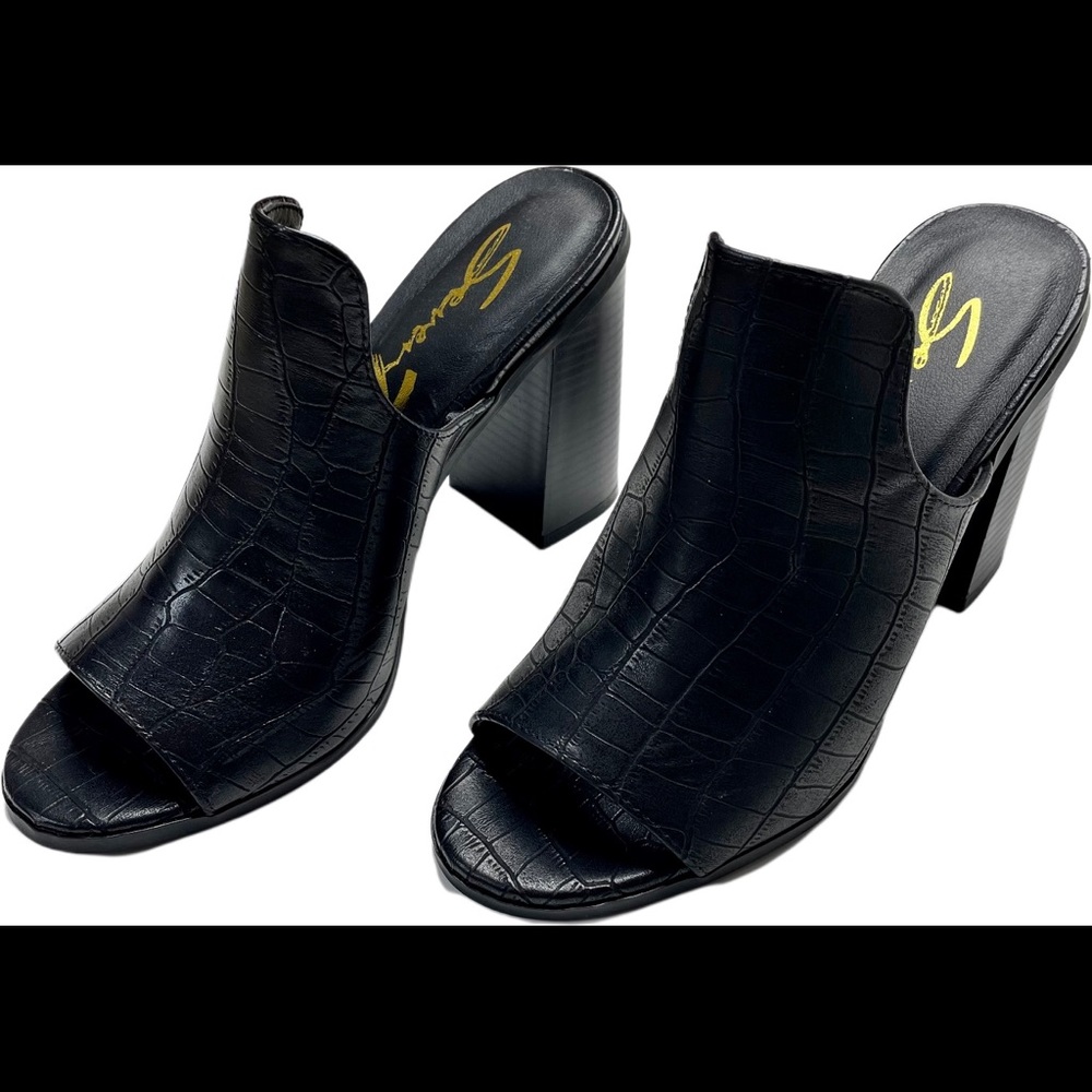 Seven7 Black Croc Leather Mules Size 6.5
